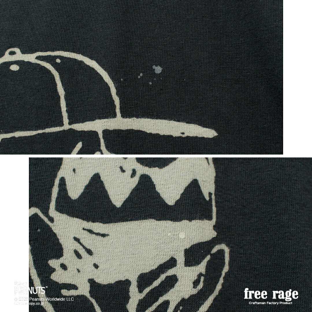 FREE RAGE / PEANUTS×프리 레이지 찰리 브라운 프린트 리사이클 코튼 반팔 티셔츠