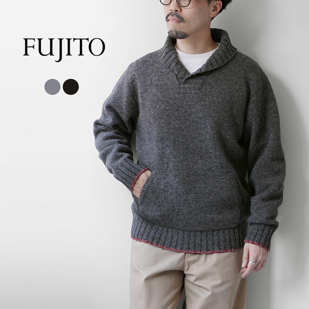 FUJITO / Shetland × Merino Lana Cuello Chal Suéter Tejido
