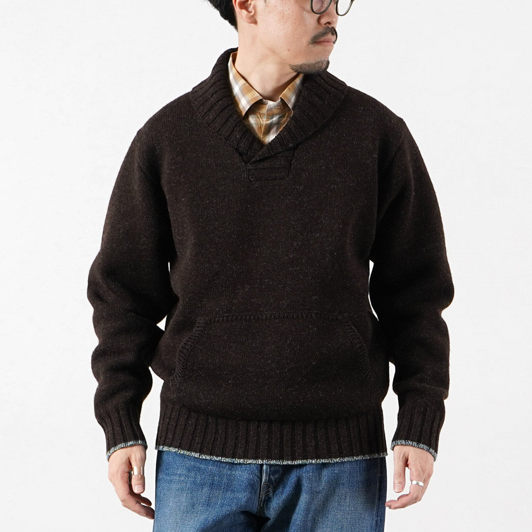 FUJITO / Shetland × Merino Lana Cuello Chal Suéter Tejido