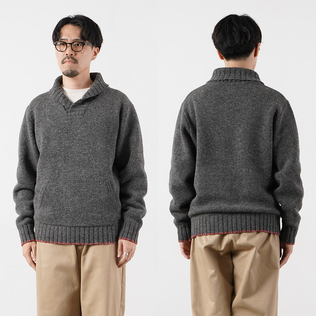 FUJITO / Shetland × Merino Lana Cuello Chal Suéter Tejido