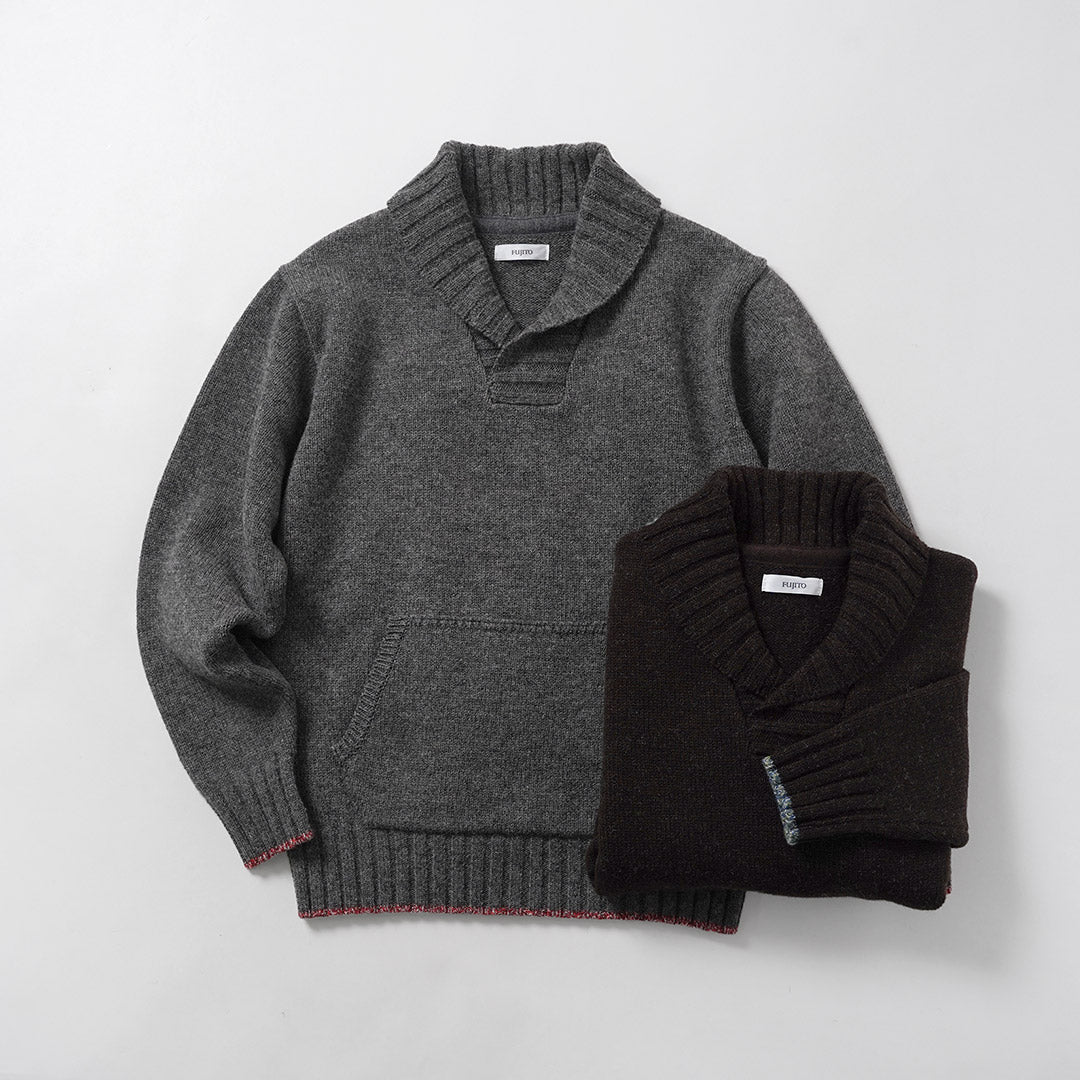 FUJITO / Shetland × Merino Lana Cuello Chal Suéter Tejido