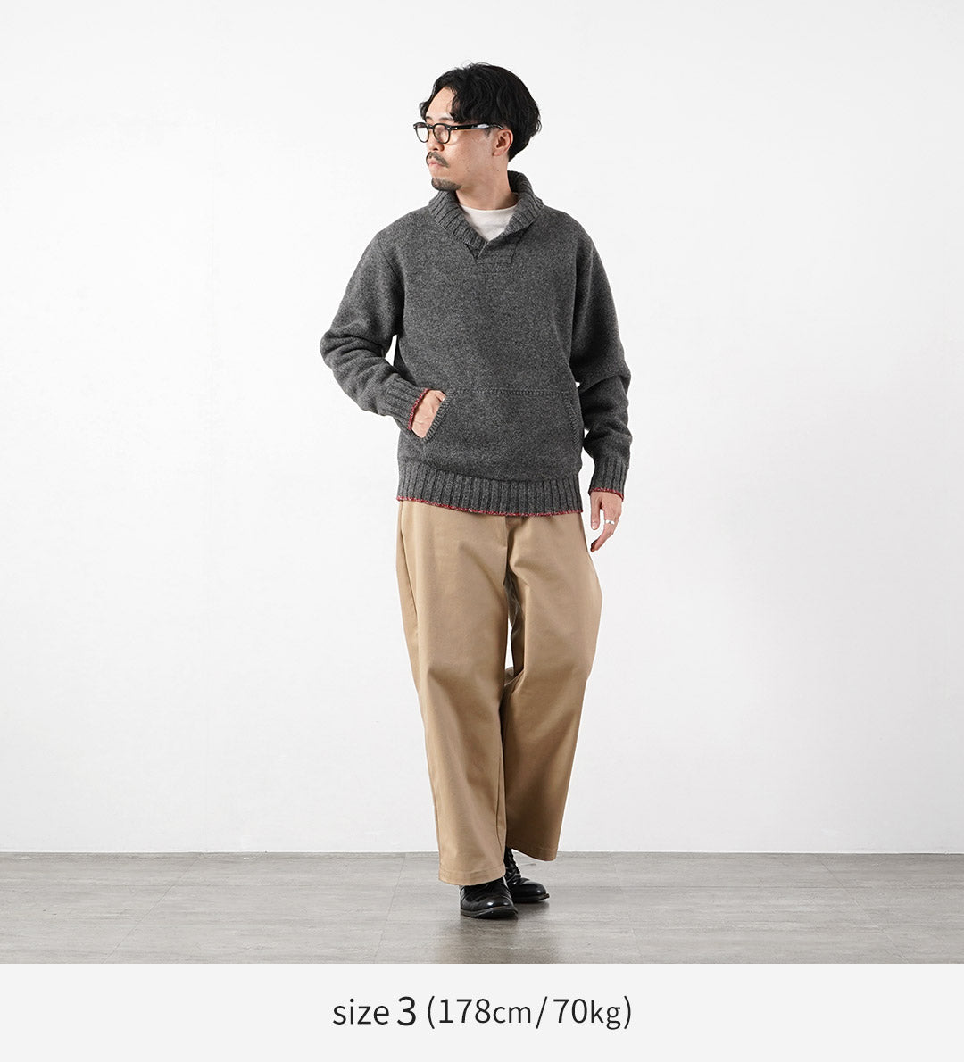 FUJITO / Shetland × Merino Lana Cuello Chal Suéter Tejido