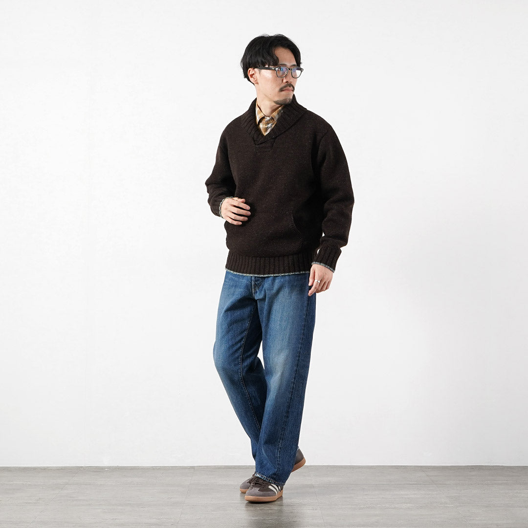 FUJITO / Shetland × Merino Lana Cuello Chal Suéter Tejido