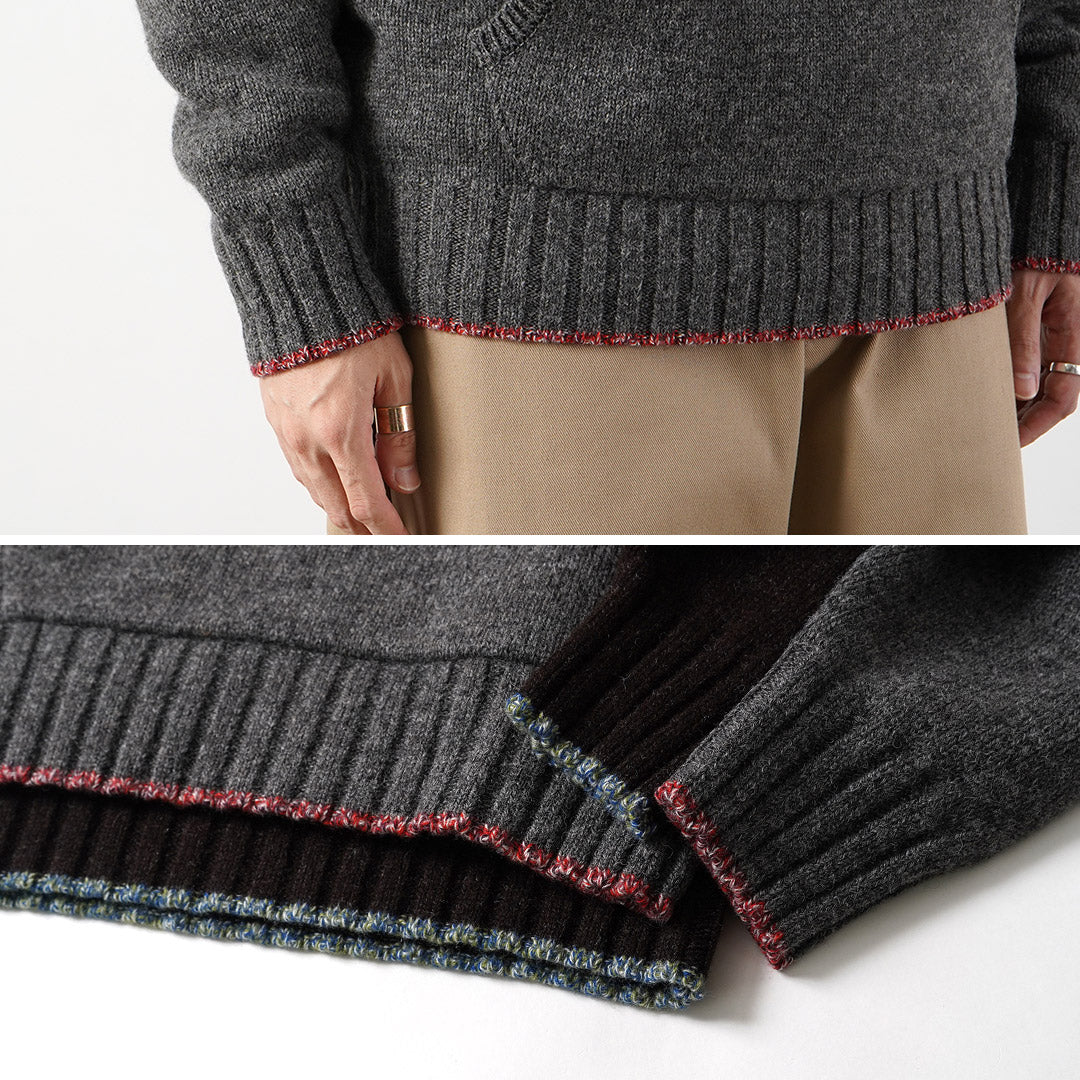 FUJITO / Shetland × Merino Lana Cuello Chal Suéter Tejido