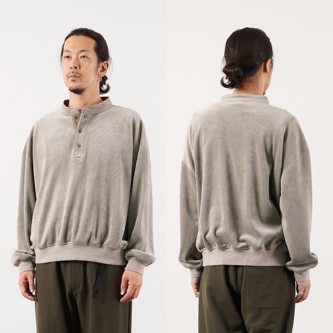 RAG / Corduroy-Like Stand Collar Henley Pullover Fleece