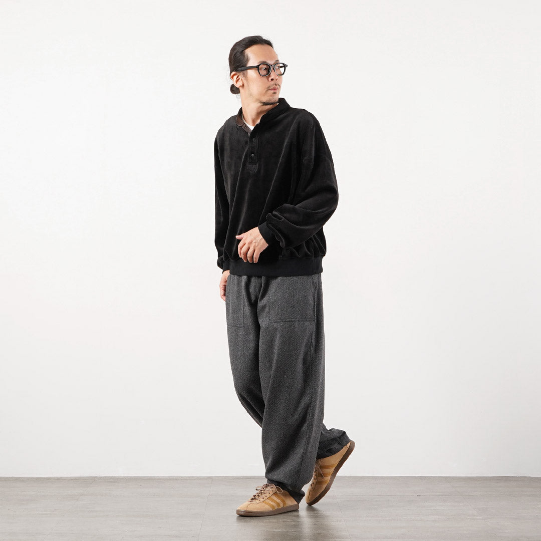 RAG / Corduroy-Like Stand Collar Henley Pullover Fleece