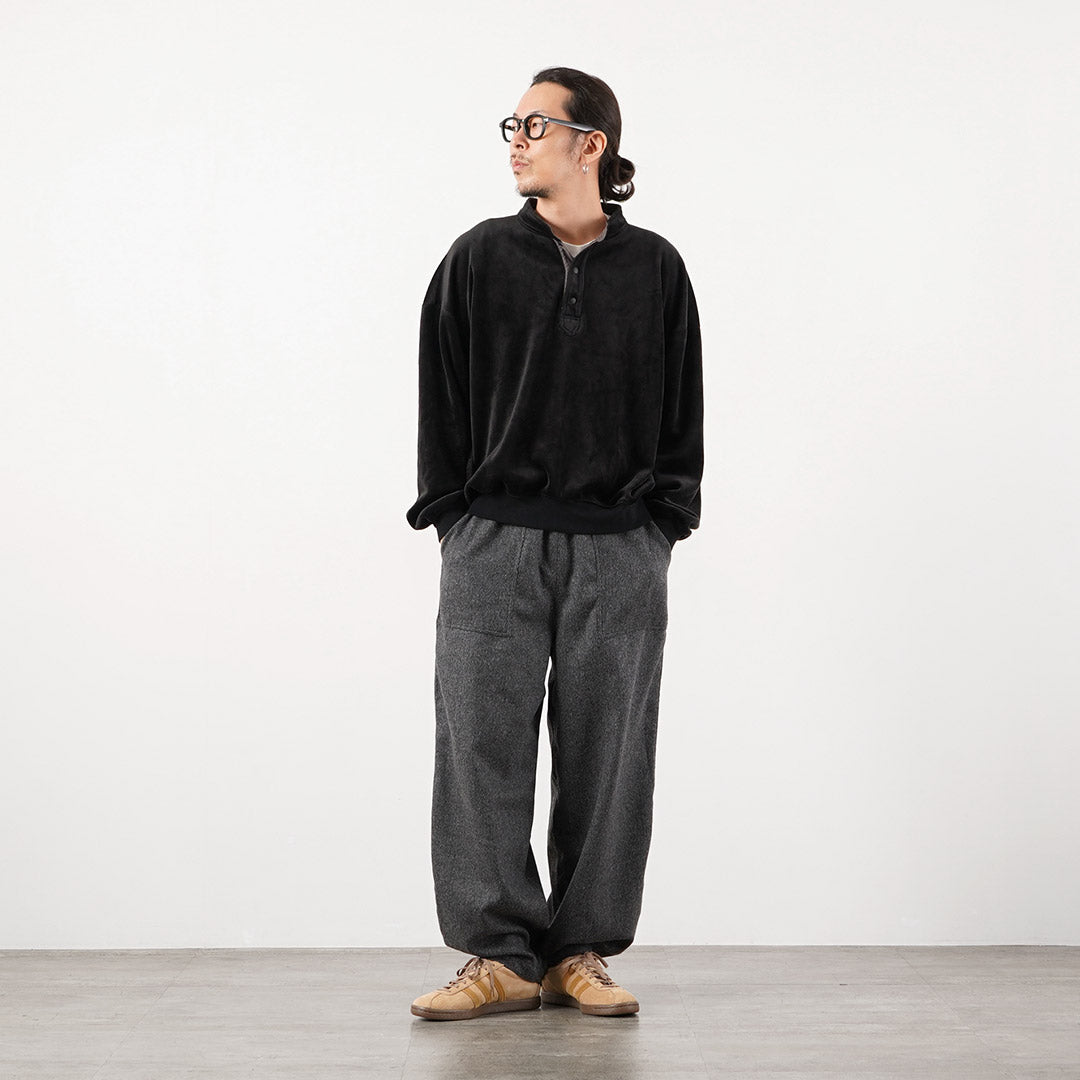 RAG / Corduroy-Like Stand Collar Henley Pullover Fleece