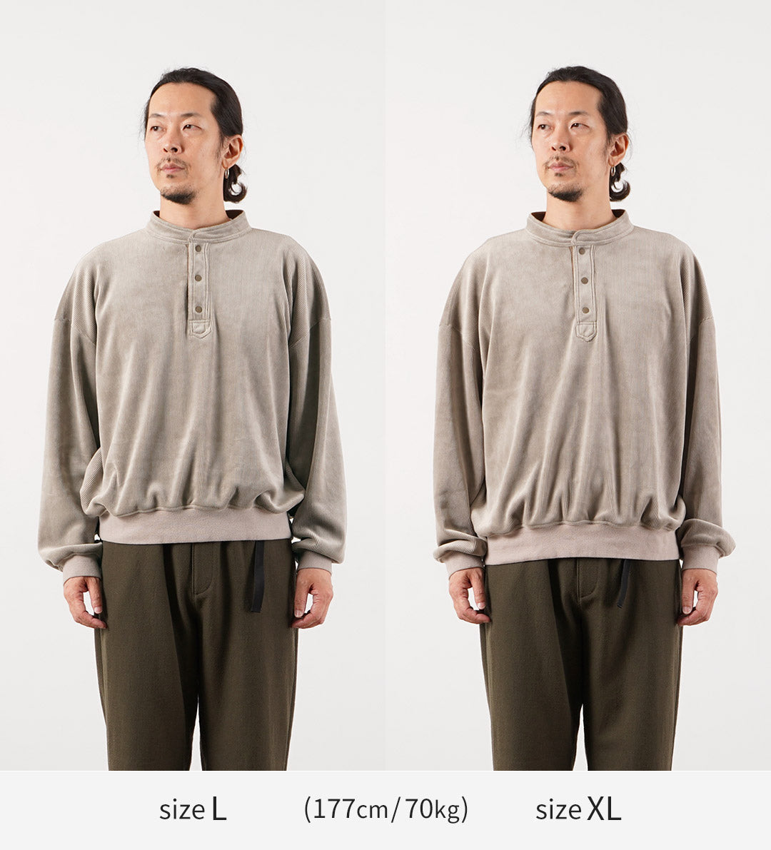 RAG / Corduroy-Like Stand Collar Henley Pullover Fleece