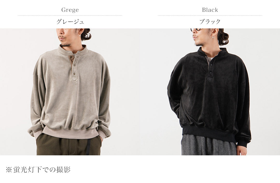 RAG / Corduroy-Like Stand Collar Henley Pullover Fleece