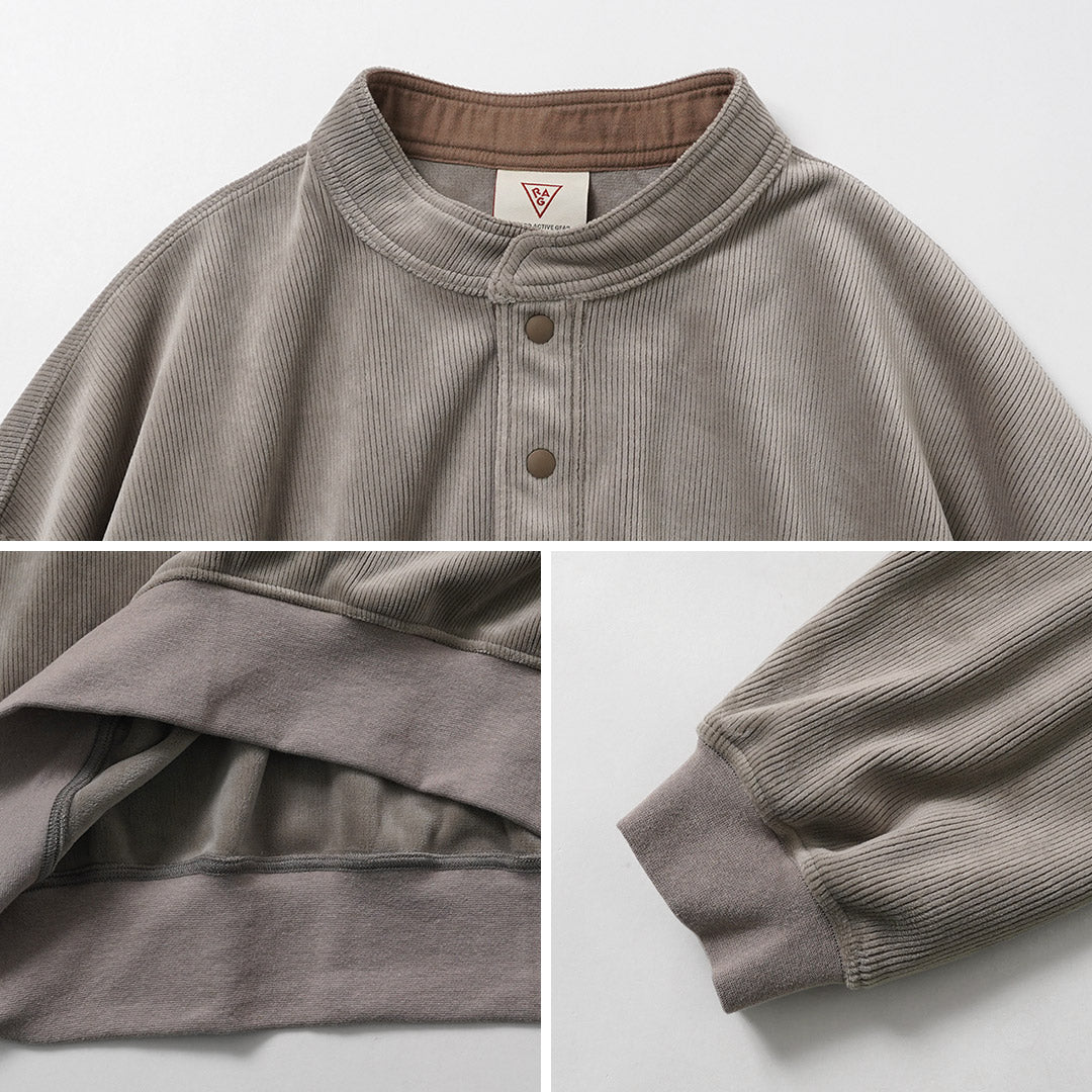 RAG / Corduroy-Like Stand Collar Henley Pullover Fleece