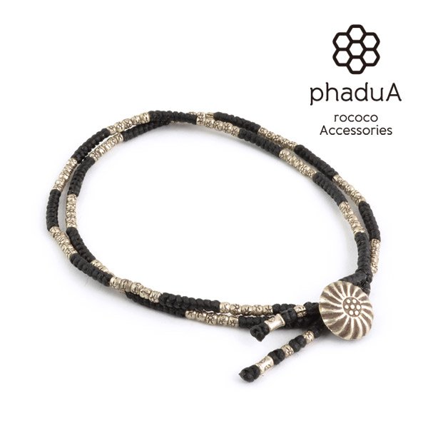 PHADUA / Two-strand anklet with waxed cord and silver concho