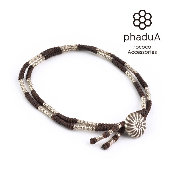 PHADUA / Two-strand anklet with waxed cord and silver concho