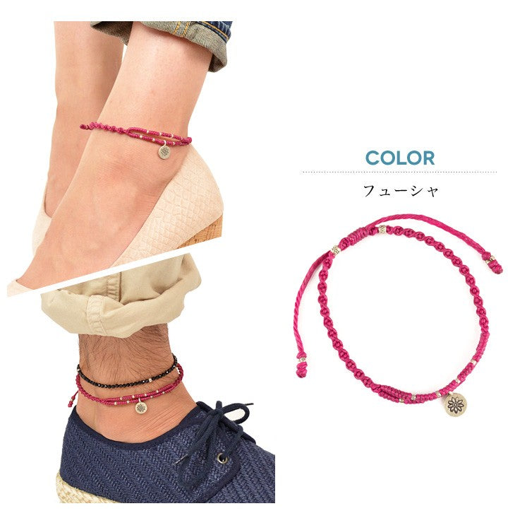 PHADUA / Waxed Cord Anklet with Silver Two-Strand Top