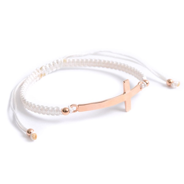 CHALISA T.. / Flatt Silver Cross Notched Cord Bracelet