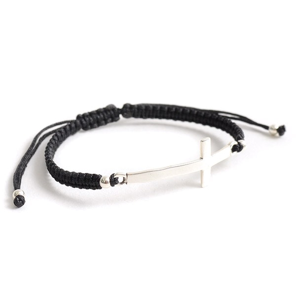 CHALISA T.. / Flatt Silver Cross Notched Cord Bracelet