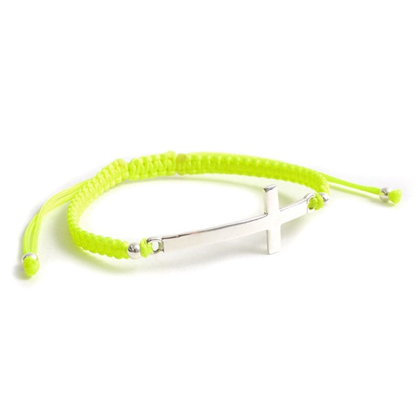CHALISA T.. / Flatt Silver Cross Notched Cord Bracelet