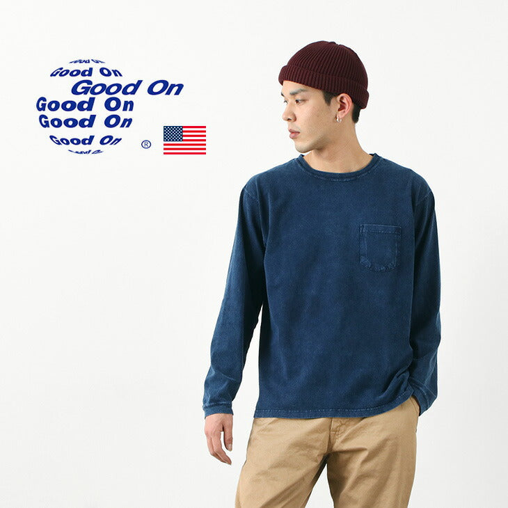 GOOD ON / 인디고 긴팔 포켓 크루넥 티셔츠