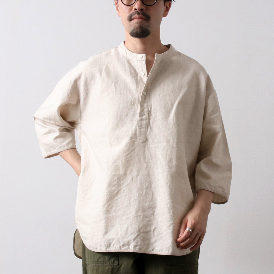 KEMA DESIGNS / Linen Cotton Cloth Henry Neck T-Shirt