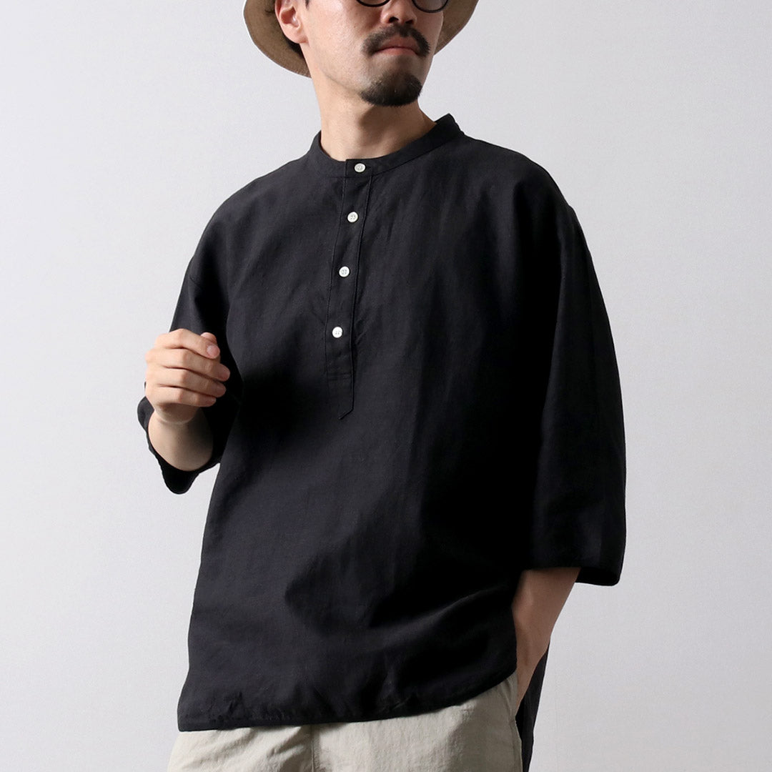 KEMA DESIGNS / Linen Cotton Cloth Henry Neck T-Shirt
