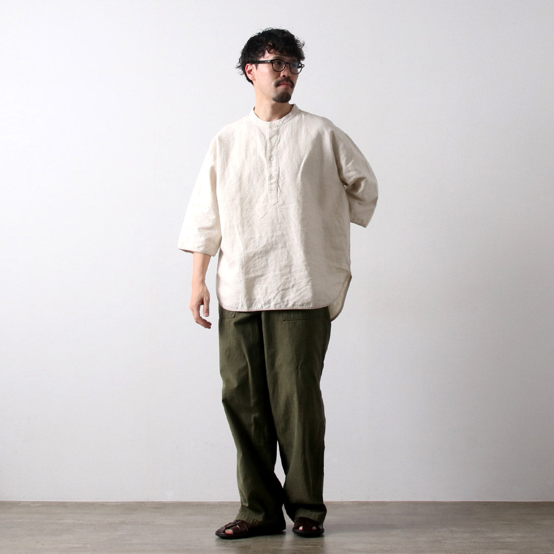 KEMA DESIGNS / Linen Cotton Cloth Henry Neck T-Shirt