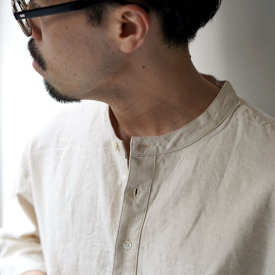 KEMA DESIGNS / Linen Cotton Cloth Henry Neck T-Shirt