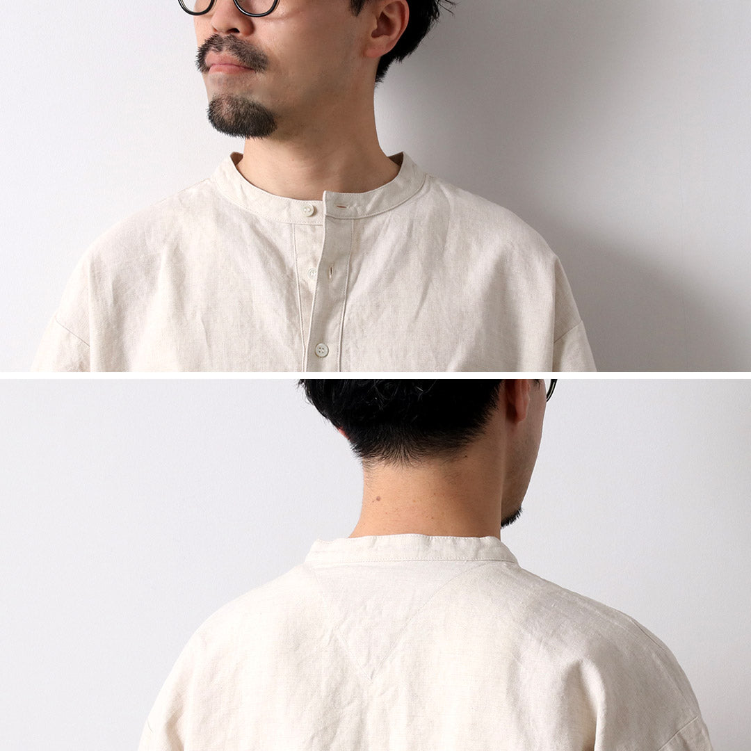 KEMA DESIGNS / Linen Cotton Cloth Henry Neck T-Shirt
