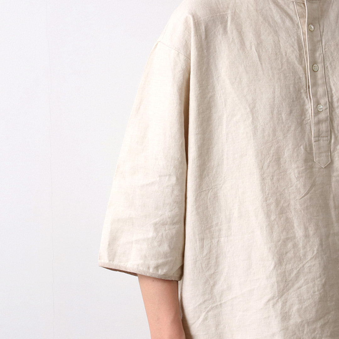 KEMA DESIGNS / Linen Cotton Cloth Henry Neck T-Shirt