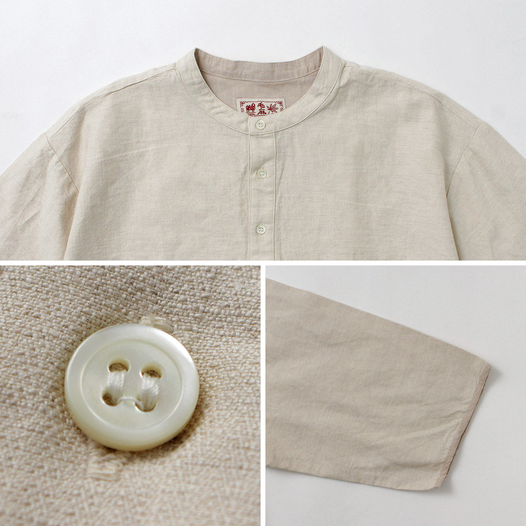 KEMA DESIGNS / Linen Cotton Cloth Henry Neck T-Shirt