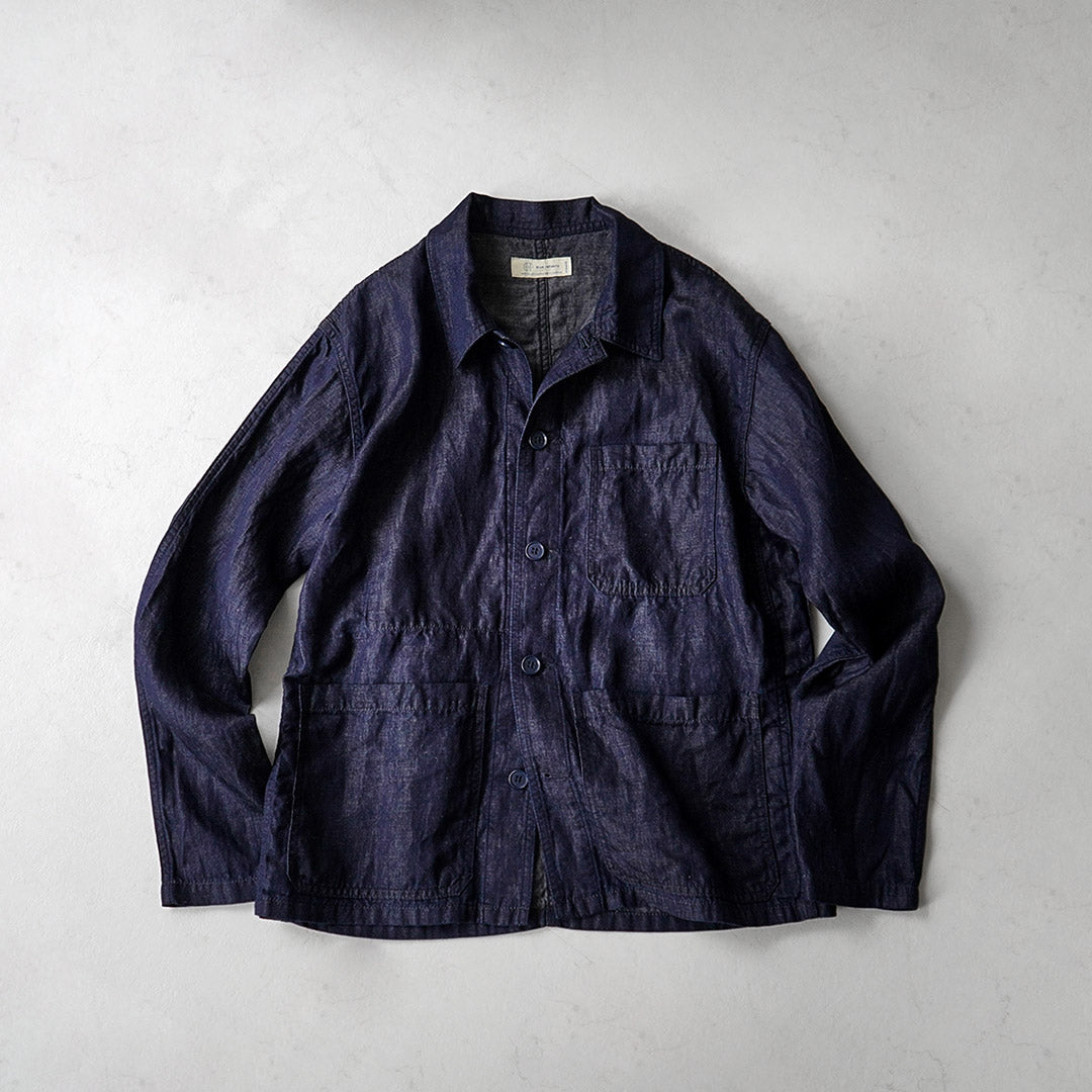 Blue refabric / Cotton Linen Denim French Coverall Jacket