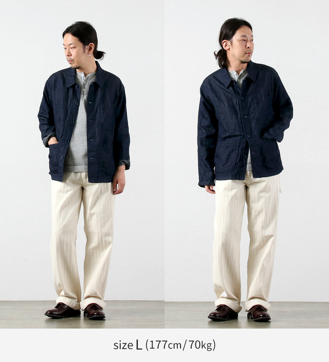 Blue refabric / Cotton Linen Denim French Coverall Jacket