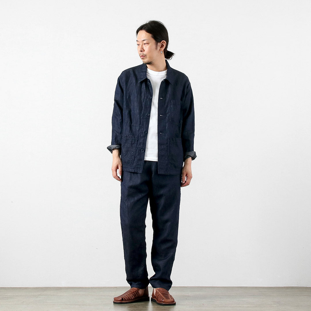 Blue refabric / Cotton Linen Denim French Coverall Jacket