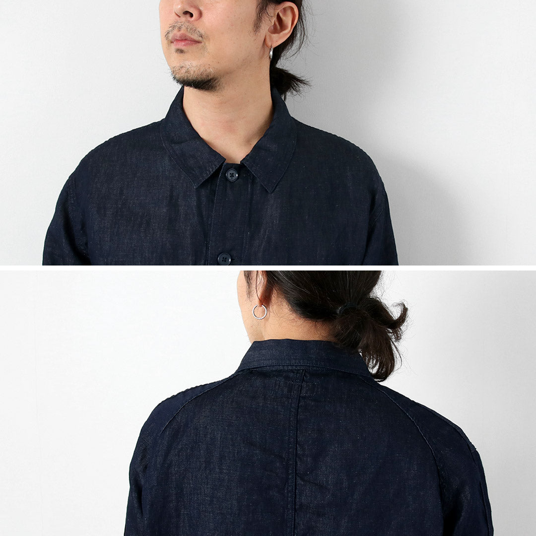 Blue refabric / Cotton Linen Denim French Coverall Jacket