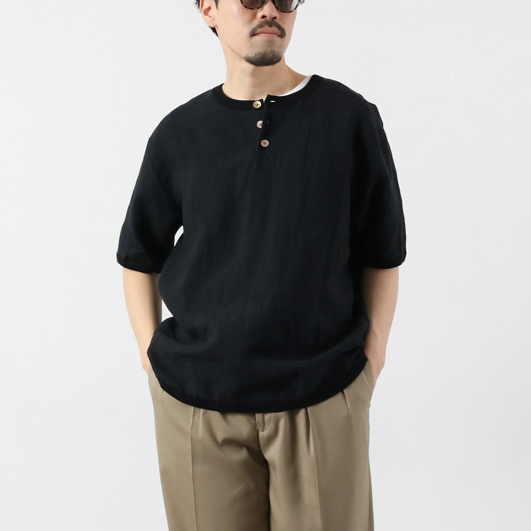RE MADE IN TOKYO JAPAN / T-shirt à col Henley en lin français