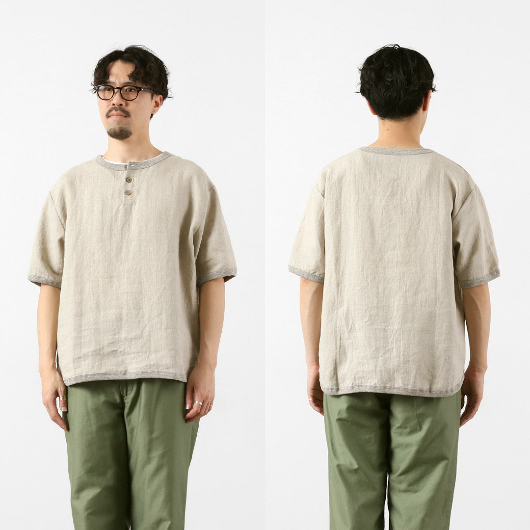 RE MADE IN TOKYO JAPAN / T-shirt à col Henley en lin français