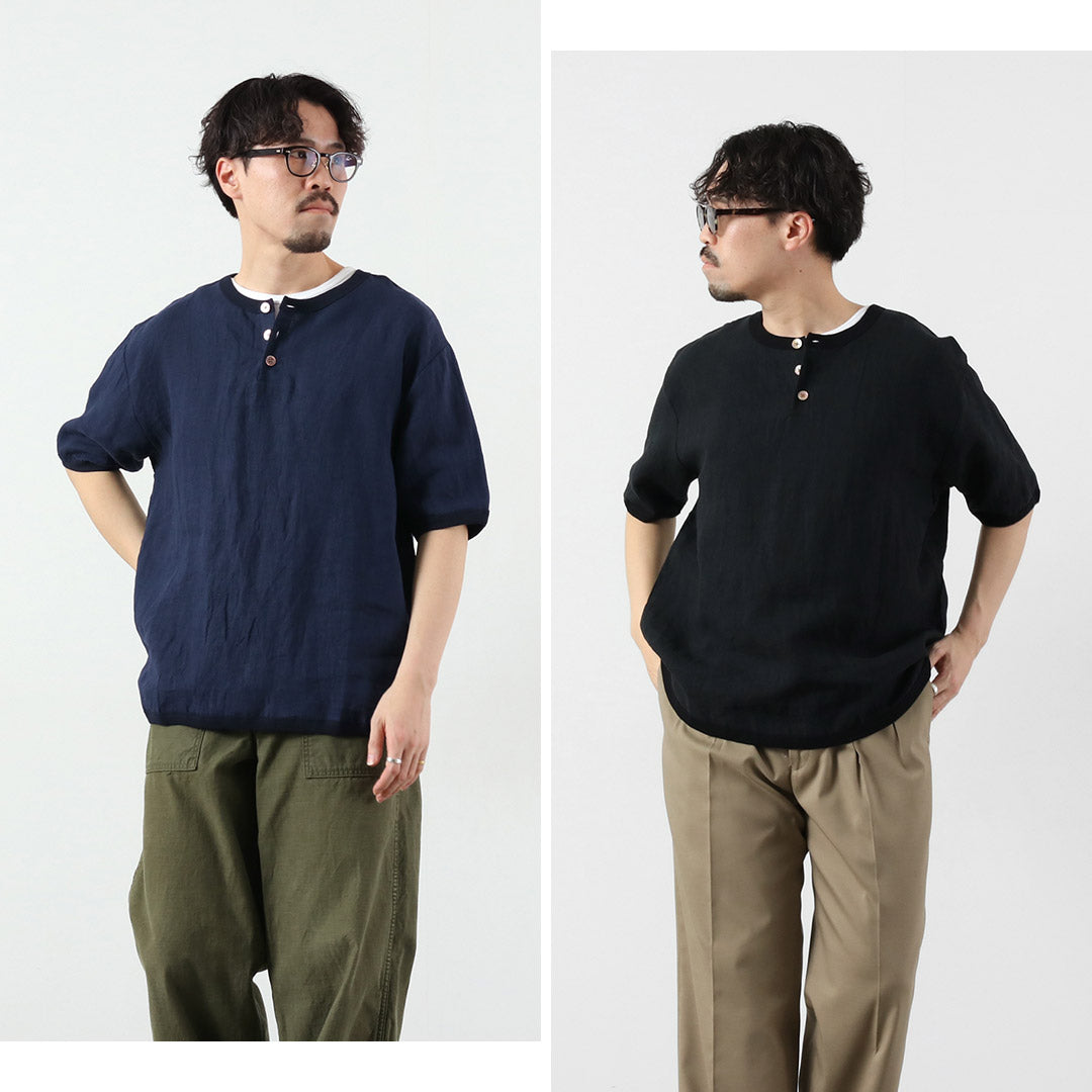 RE MADE IN TOKYO JAPAN / T-shirt à col Henley en lin français