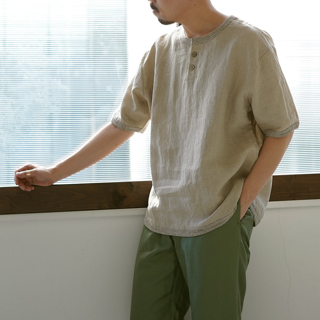 RE MADE IN TOKYO JAPAN / T-shirt à col Henley en lin français