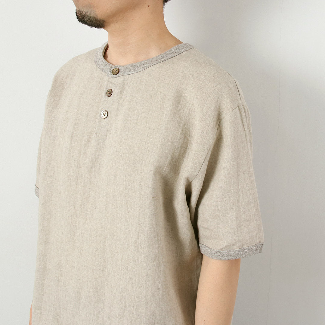 RE MADE IN TOKYO JAPAN / T-shirt à col Henley en lin français