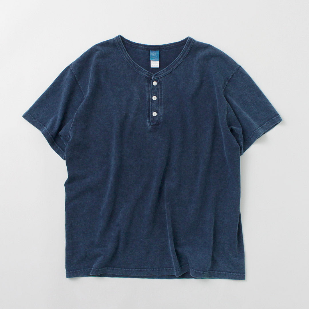 GOOD ON / T-shirt indigo à manches courtes et col Henley