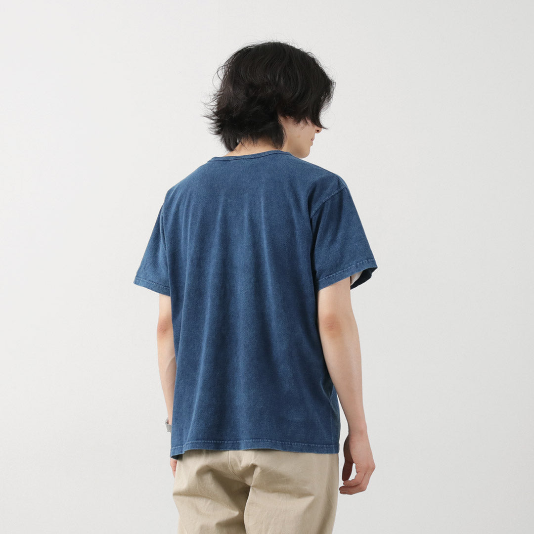 GOOD ON / T-shirt indigo à manches courtes et col Henley