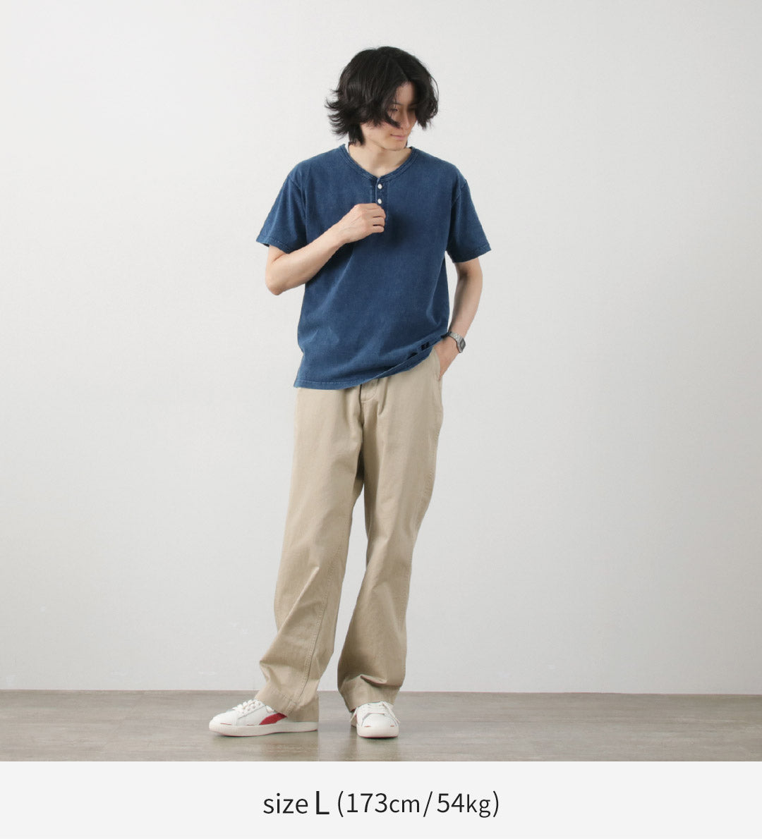 GOOD ON / T-shirt indigo à manches courtes et col Henley