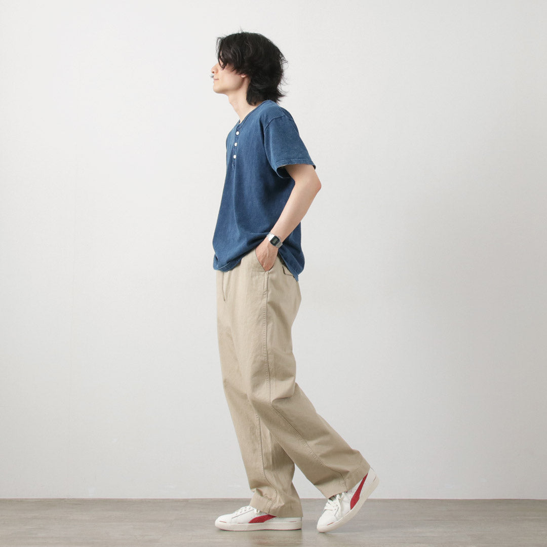 GOOD ON / T-shirt indigo à manches courtes et col Henley