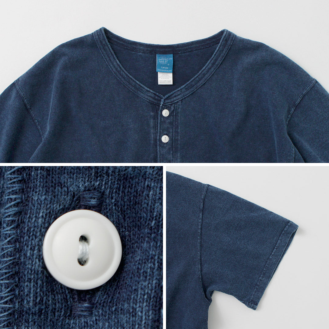 GOOD ON / T-shirt indigo à manches courtes et col Henley