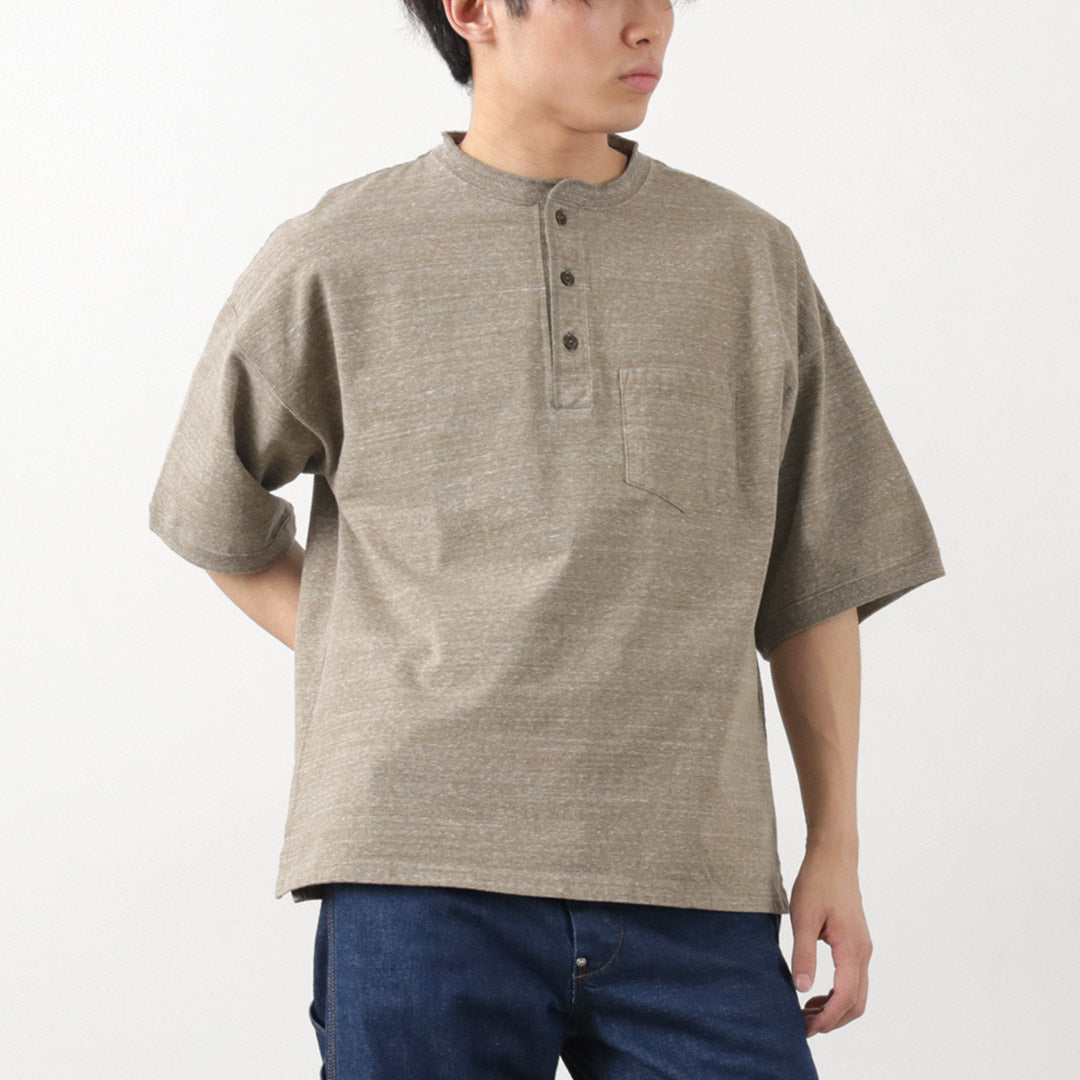 REMI RELIEF / Melange Jersey Short Sleeve Henley Neck Pocket T-shirt