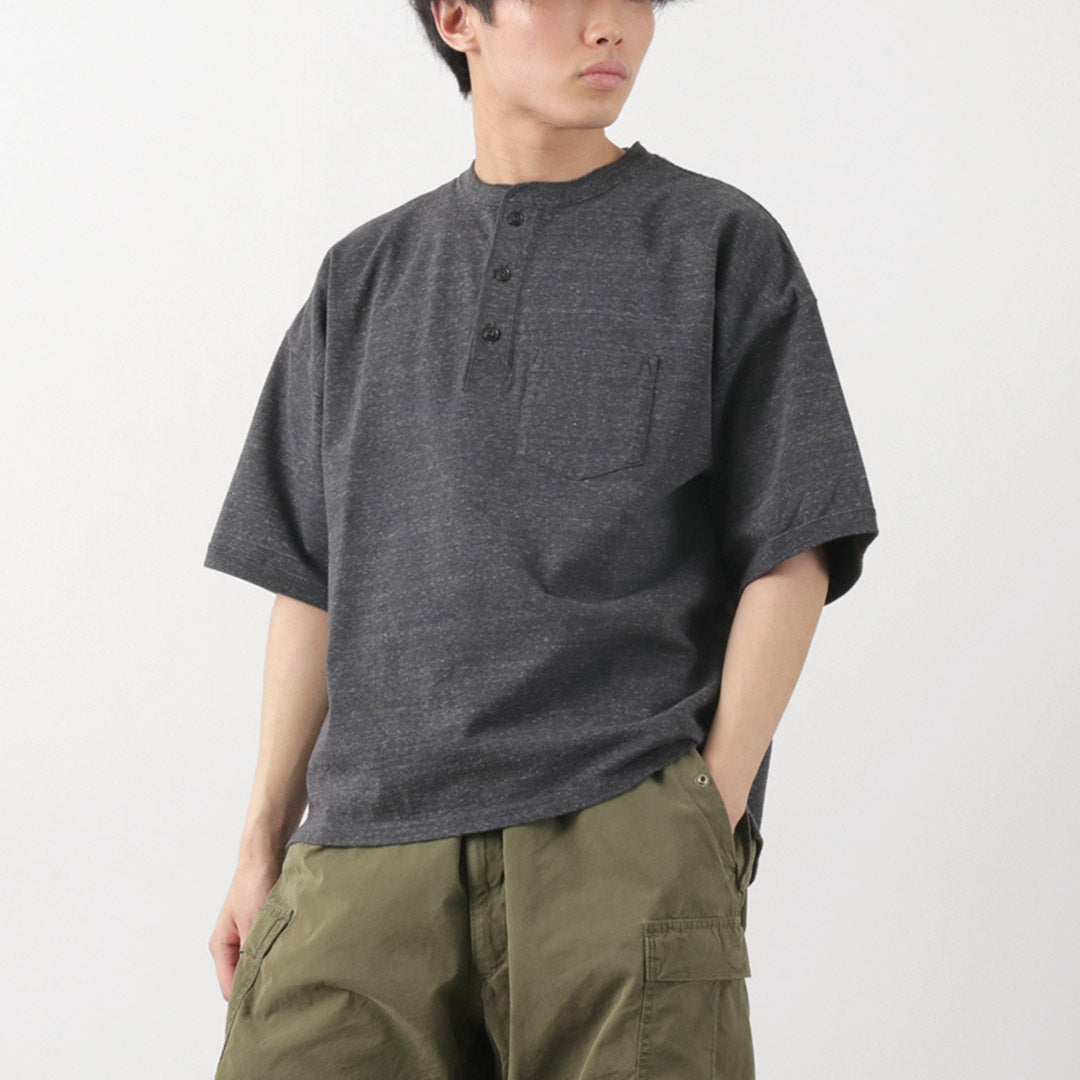 REMI RELIEF / Melange Jersey Short Sleeve Henley Neck Pocket T-shirt