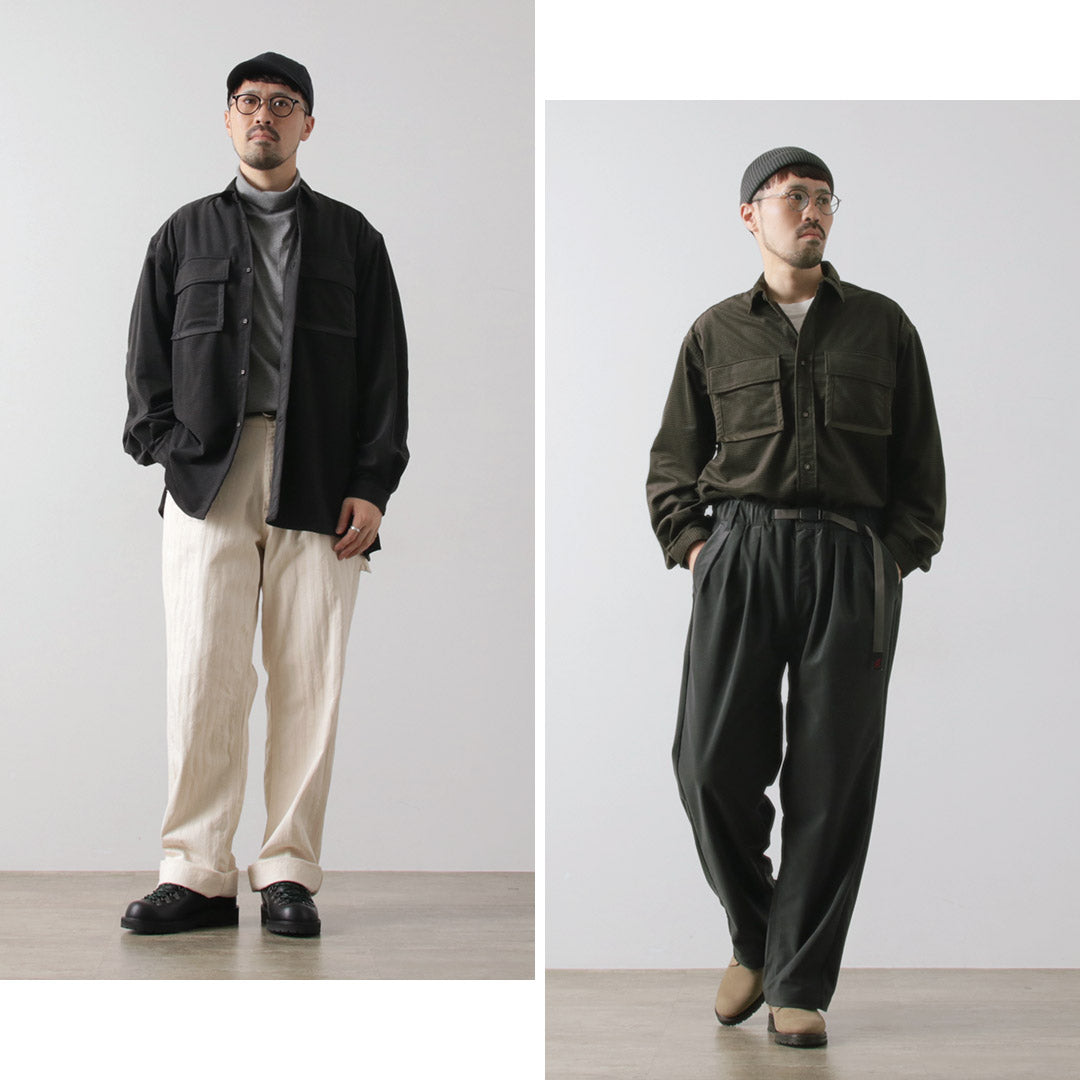 白色 MOUNTAINEERING / 中袖袖经编格纹衬衫