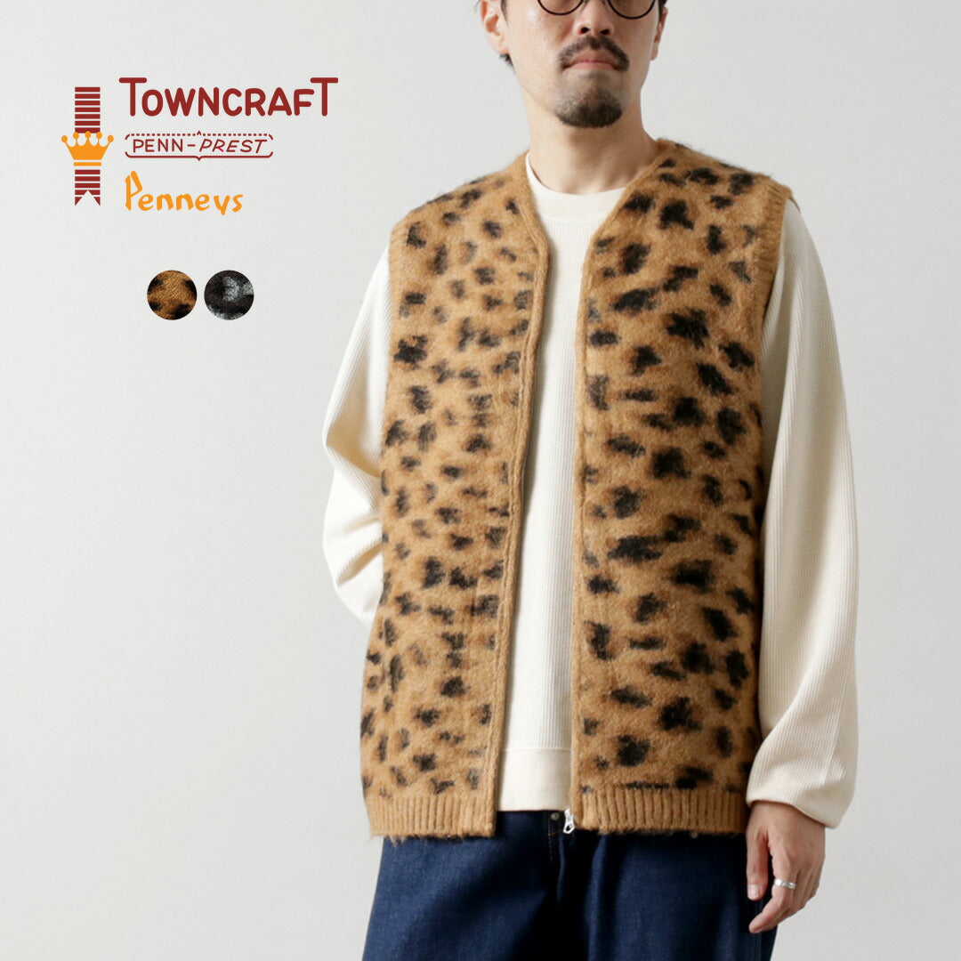 TOWNCRAFT / 毛茸茸的複古圖案拉鍊背心