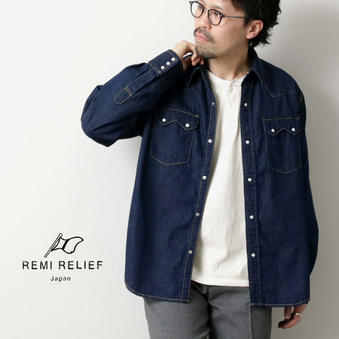 REMI RELIEF / 8.5oz 牛仔布鋸齒翻蓋西部襯衫