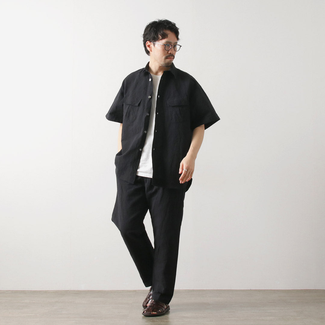 FUJITO / 亞麻棉泡泡紗休閒褲