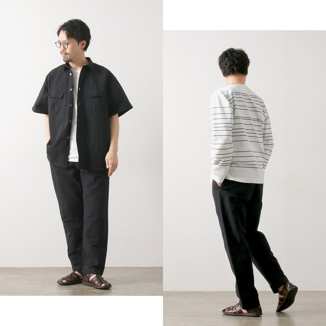 FUJITO / 亞麻棉泡泡紗休閒褲