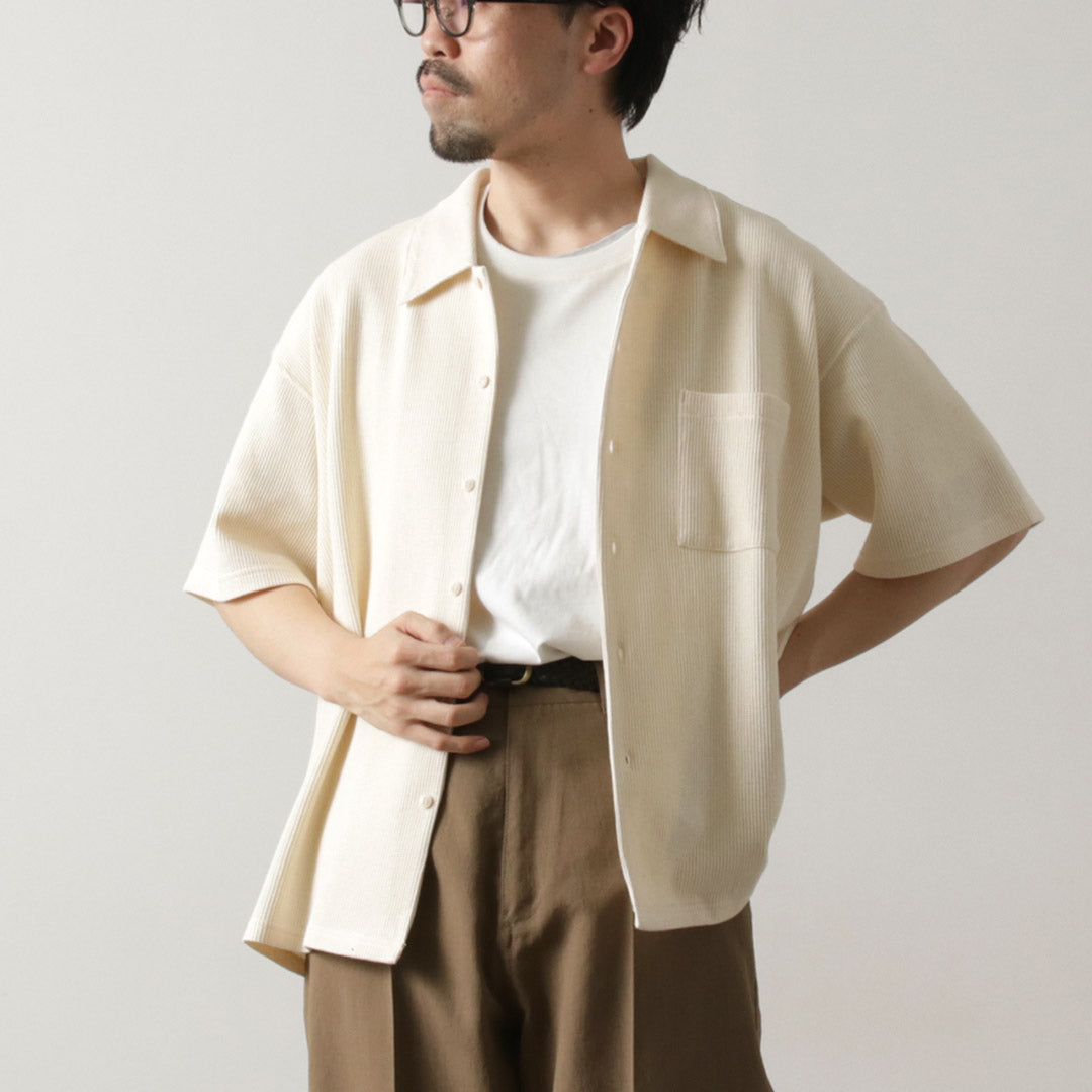 UNDYED / Non-dyed Organic Cotton Waffle Short Sleeve Shirt